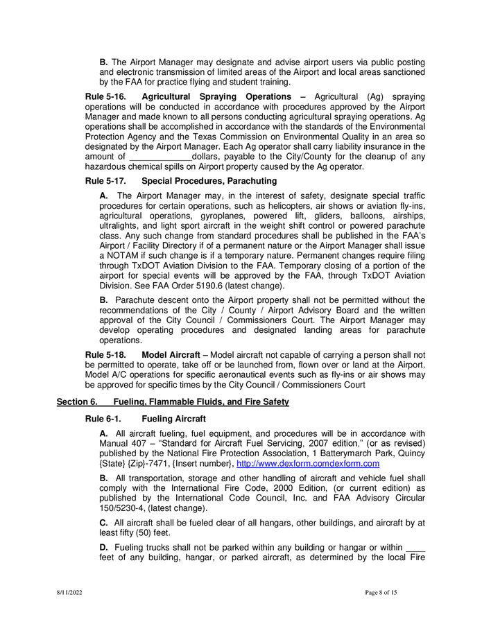 Model airport rules and regulations in Word and Pdf formats page 8 of 15