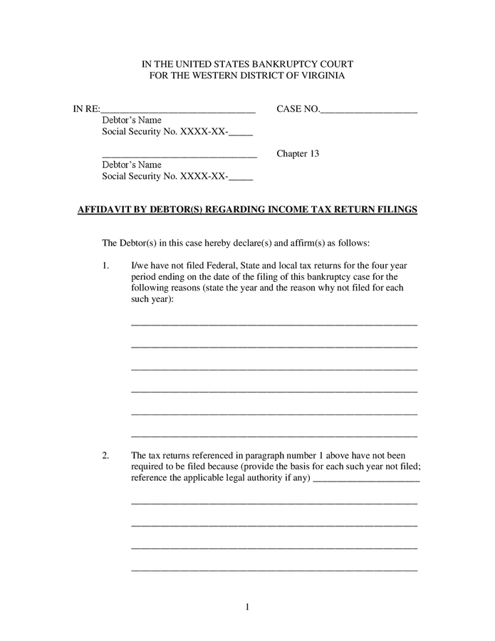 Tax Return Affidavit Virginia In Word And Pdf Formats 7665