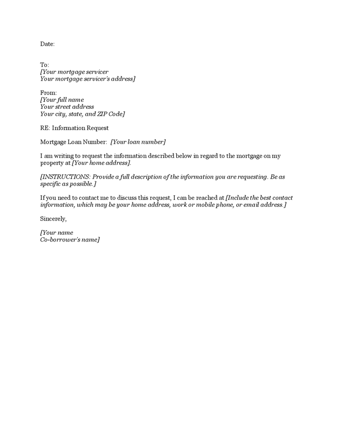 Mortgage request information letter in Word and Pdf formats - page 3 of 3