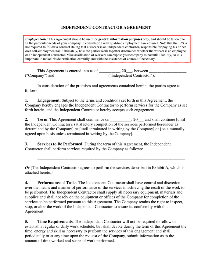 Independent Contractor Agreement Template In Word And Pdf Formats