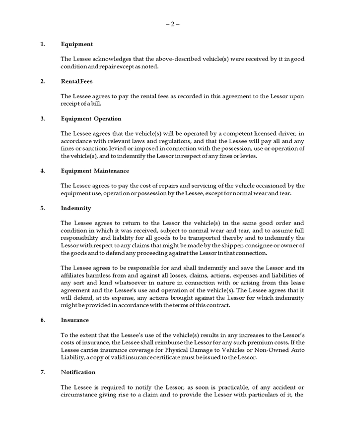 Vehicle rental agreement sample in Word and Pdf formats - page 2 of 4