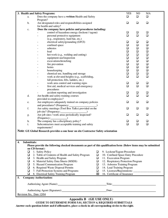 Contractor safety health qualification form (New York) in Word and Pdf ...