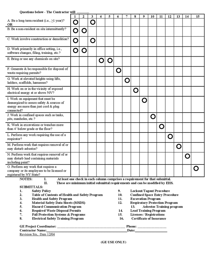 Contractor safety health qualification form (New York) in Word and Pdf ...