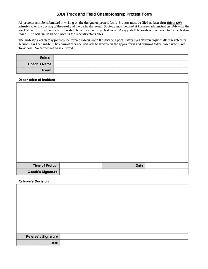 Track And Field Championship Protest Form In Word And Pdf Formats