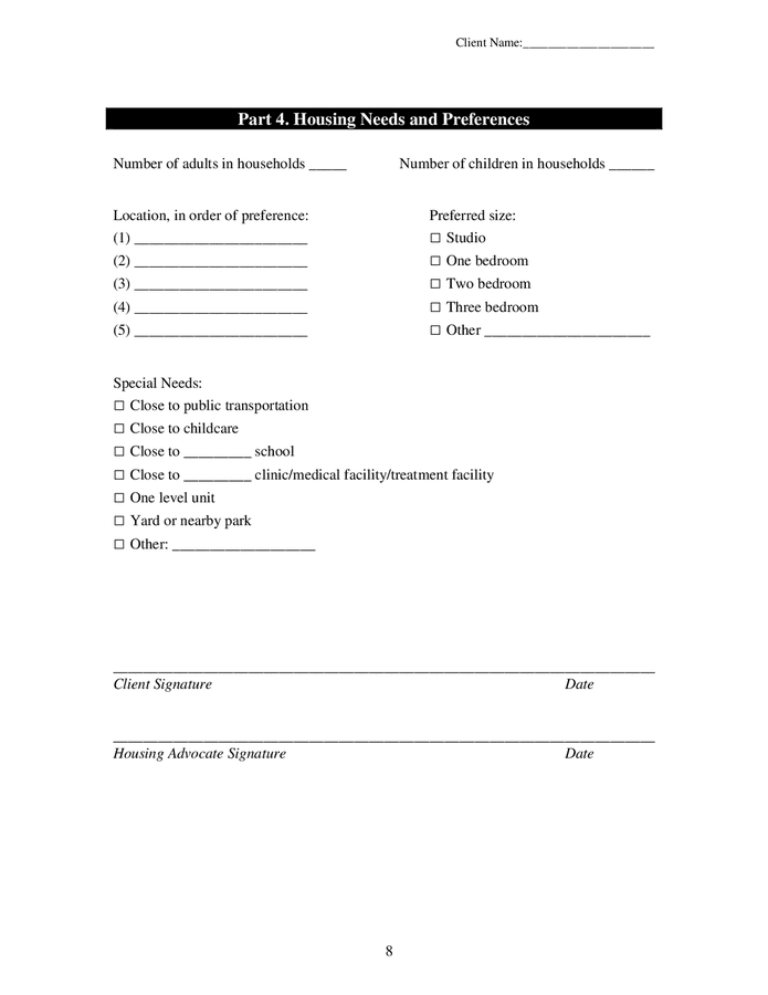 Housing assessment template in Word and Pdf formats page 8 of 8