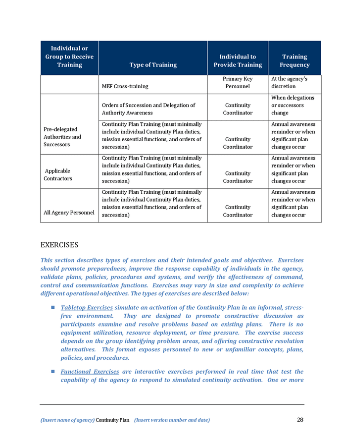 Continuity plan template for institutions of higher education in Word ...