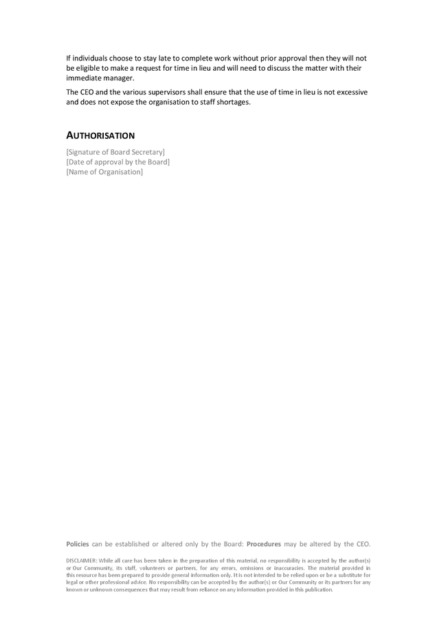 Time in lieu policy template in Word and Pdf formats - page 2 of 4