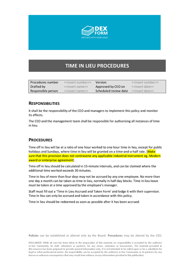 Time In Lieu Policy Template In Word And Pdf Formats Page 3 Of 4