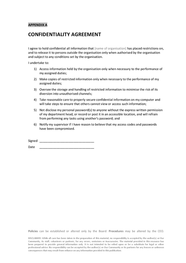 Confidentiality policy template in Word and Pdf formats page 5 of 5