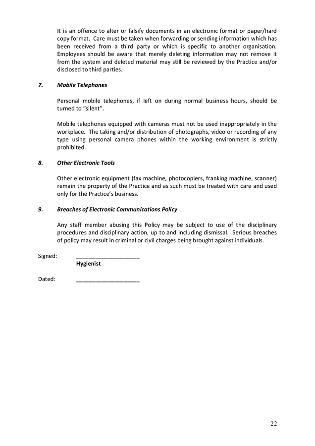 Dental hygienist contract of employment template in Word and Pdf