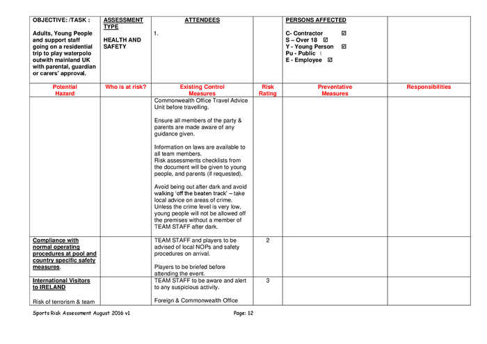 Event risk assessment template in Word and Pdf formats - page 12 of 14