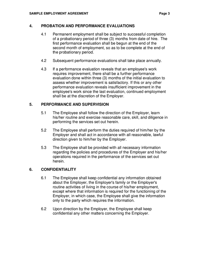 Sample employment agreement in Word and Pdf formats - page 3 of 10