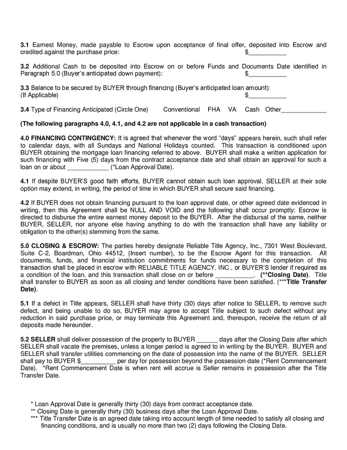 Real estate purchase and sale agreement sample in Word and Pdf formats