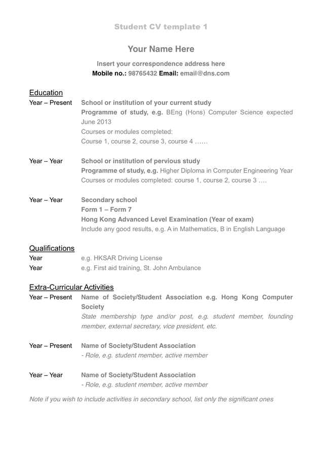 Student CV Template Download Free Documents For PDF Word And Excel Student CV Template Download Free Documents For PDF Word And Excel