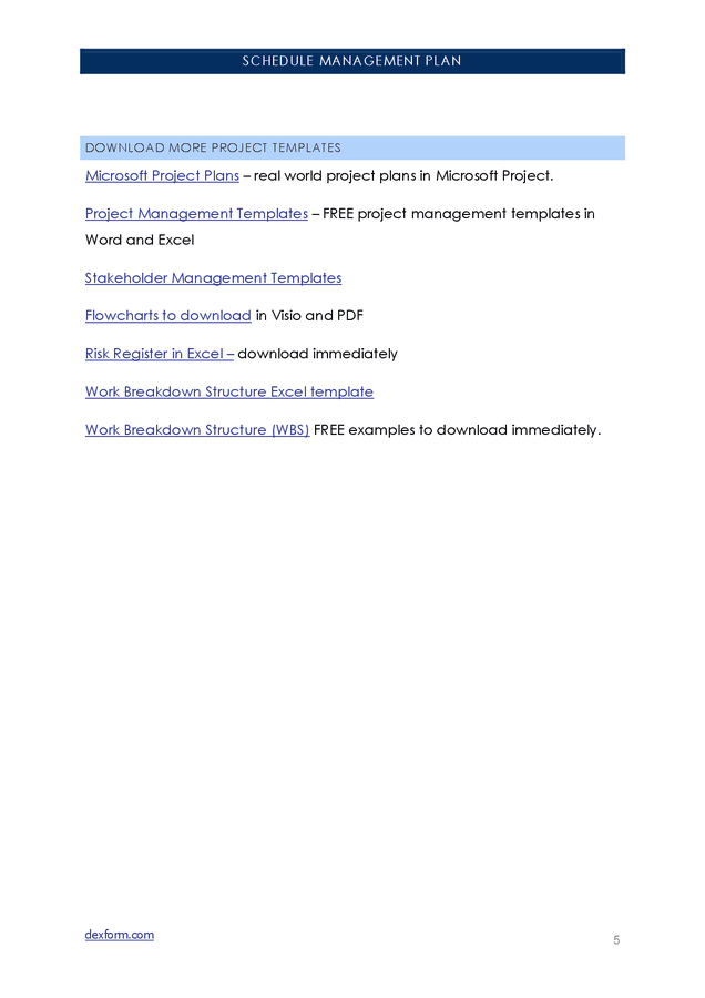 Schedule management plan template in Word and Pdf formats - page 9 of 9