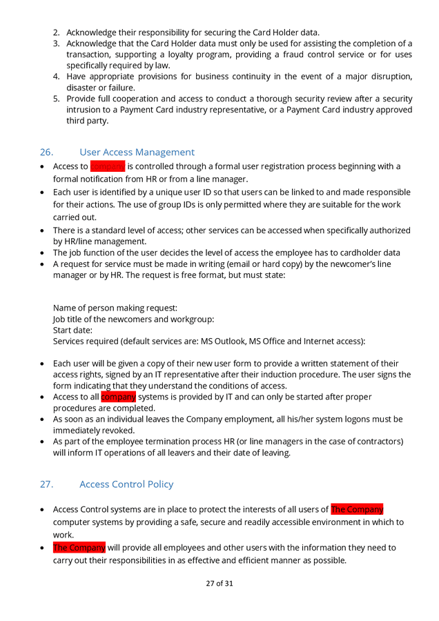 Information security policy in Word and Pdf formats - page 27 of 31