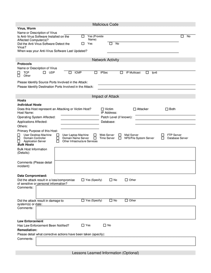 Security incident response form in Word and Pdf formats - page 2 of 3