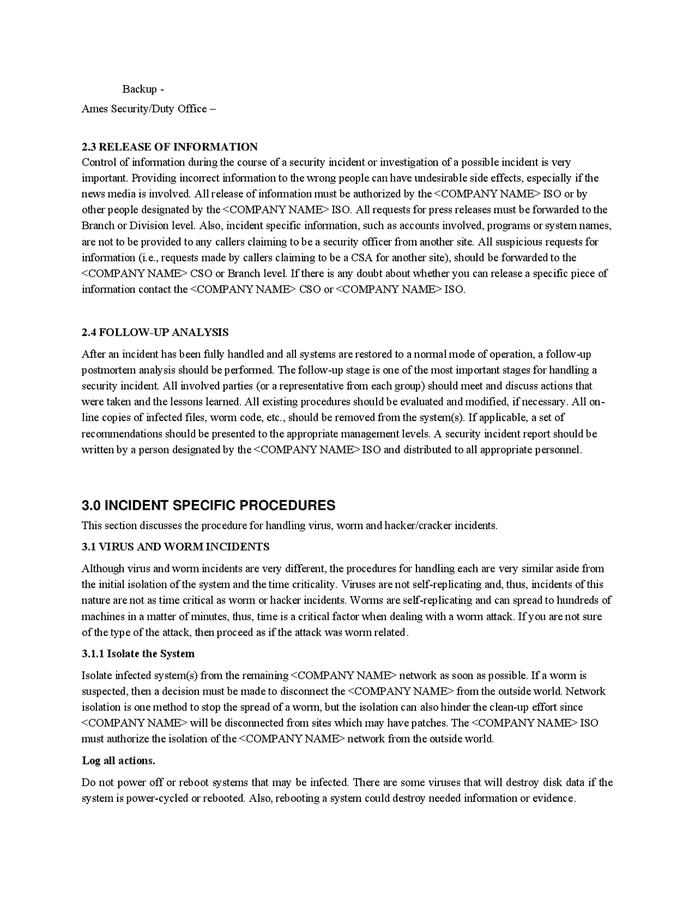 Sample incident handling procedure in Word and Pdf formats - page 3 of 7