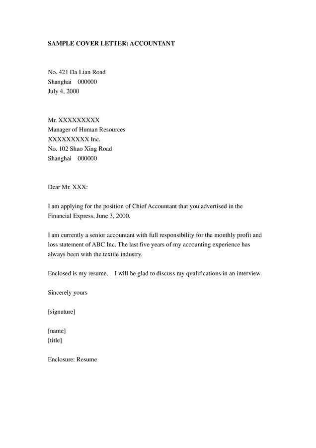 cover letter sample accountant