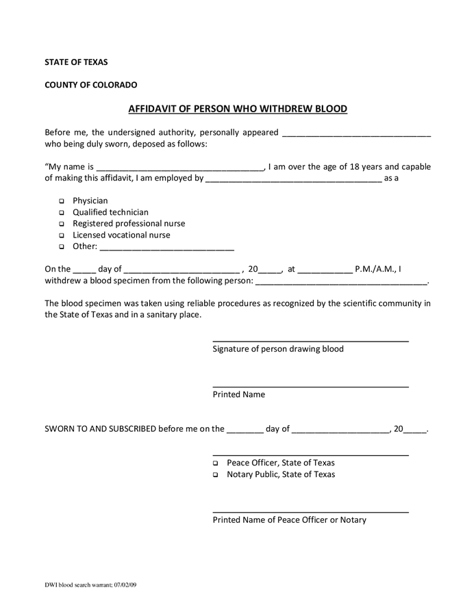 Affidavit for search warrant (Texas) in Word and Pdf formats - page 9 of 10