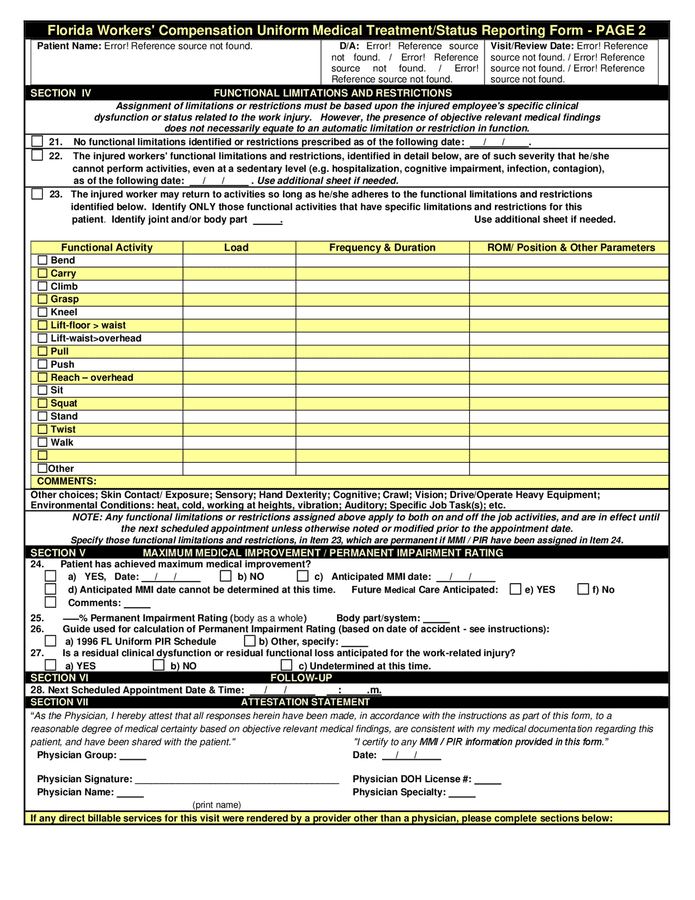 Workers' compensation uniform medical treatment reporting form (Florida