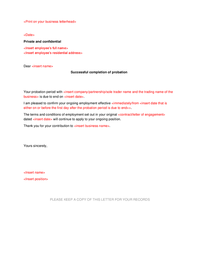 Probation Unsuccessful Completion Letter Template Probation -  Portugal