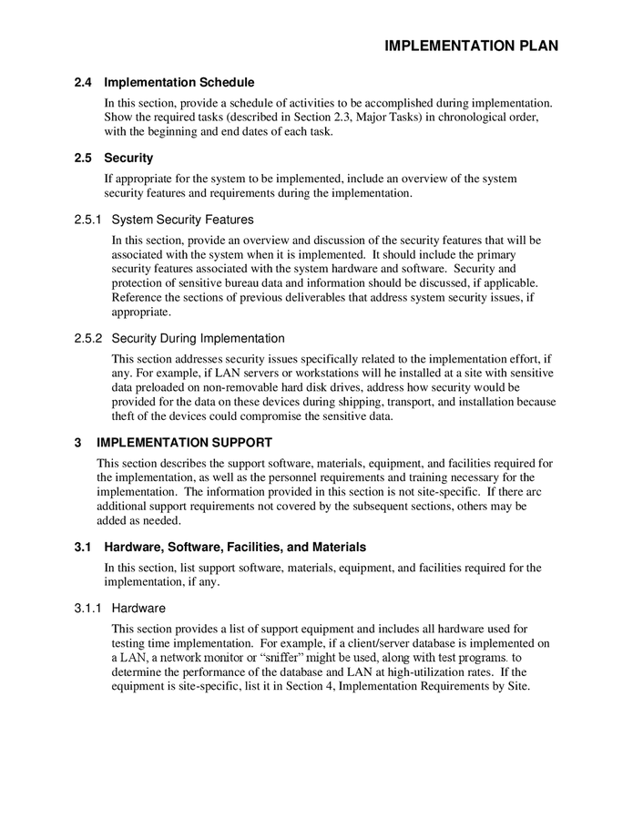 Implementation plan template in Word and Pdf formats - page 3 of 7