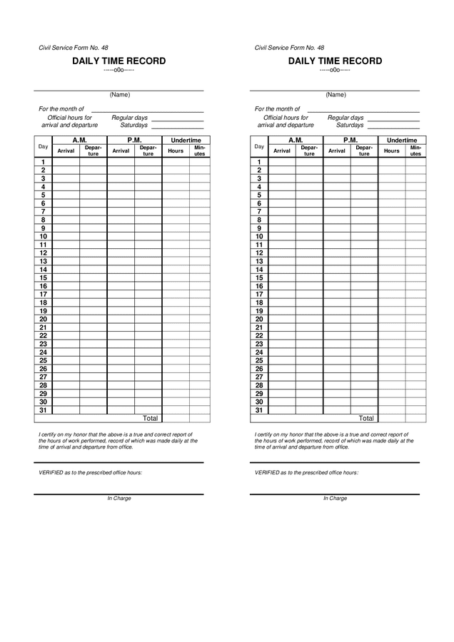 Daily Time Record Sheet In Word And Pdf Formats