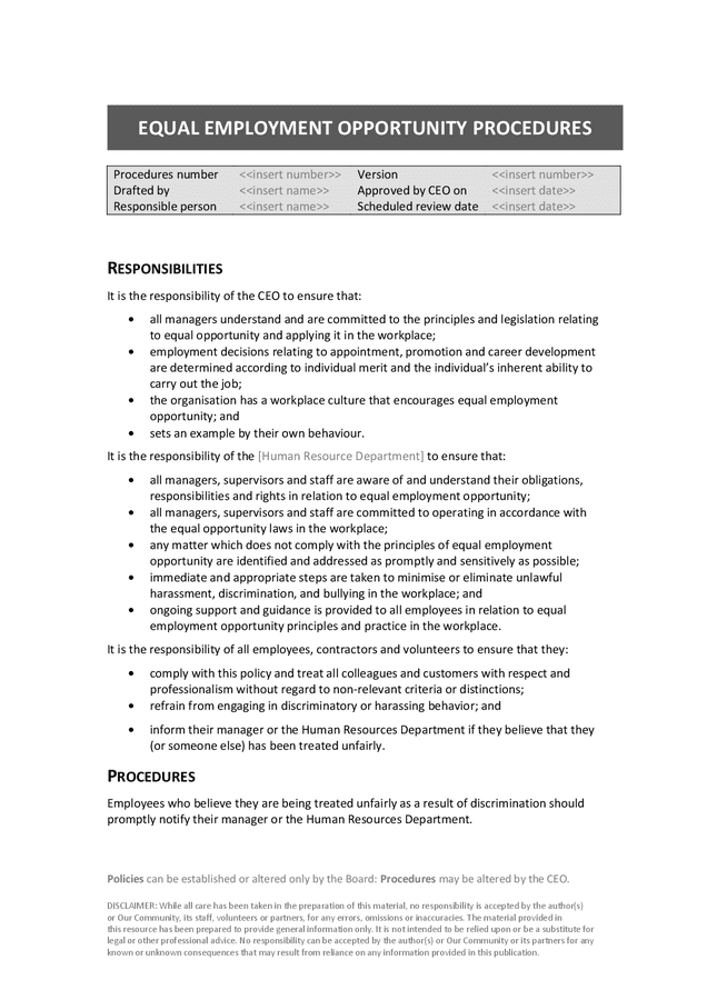 Equal Opportunities Policy Template