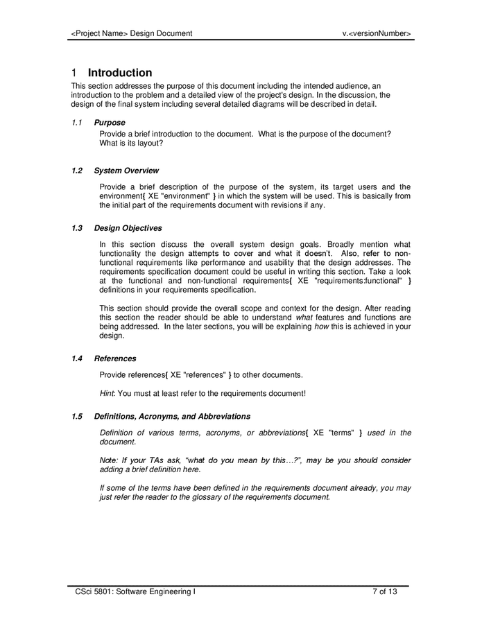 Project name design document in Word and Pdf formats - page 7 of 13