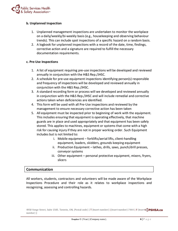 Workplace Health And Safety Program Template