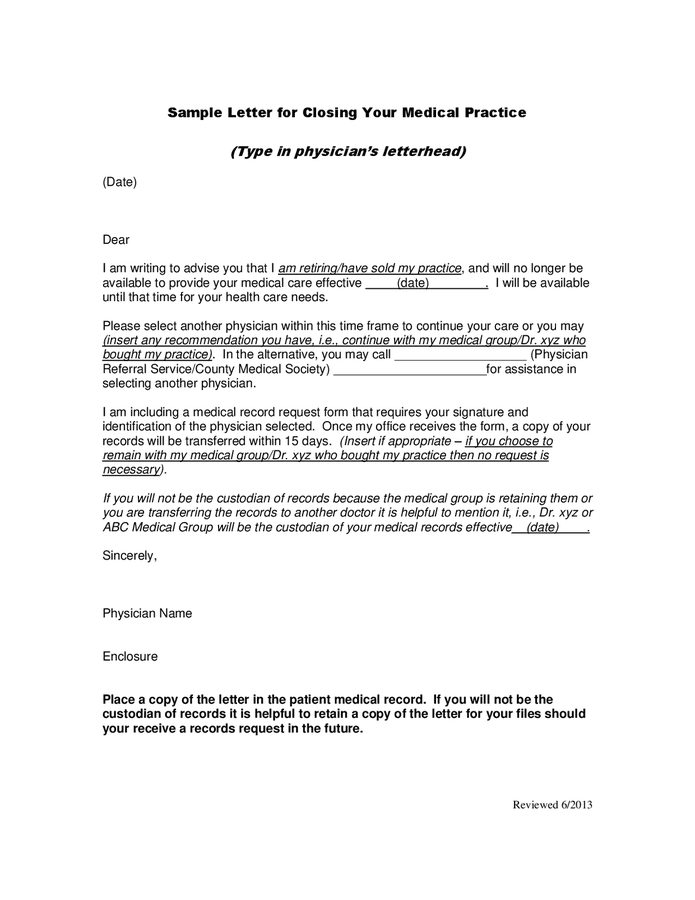 Closing Medical Practice Sample Letter In Word And Pdf Formats
