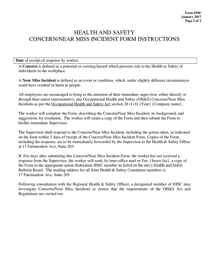 Health and safety concern / near miss incident form in Word and Pdf ...