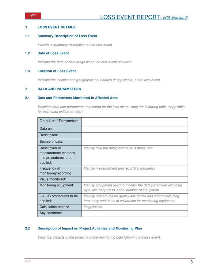 Loss event report template in Word and Pdf formats page 3 of 4