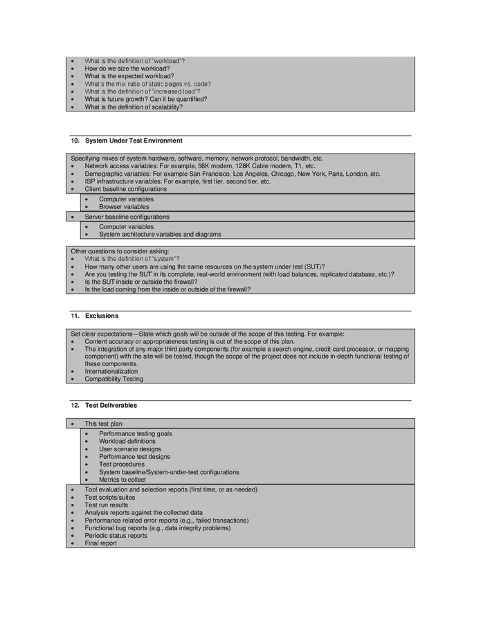 Load / performance test plan template in Word and Pdf formats page 6 of 8