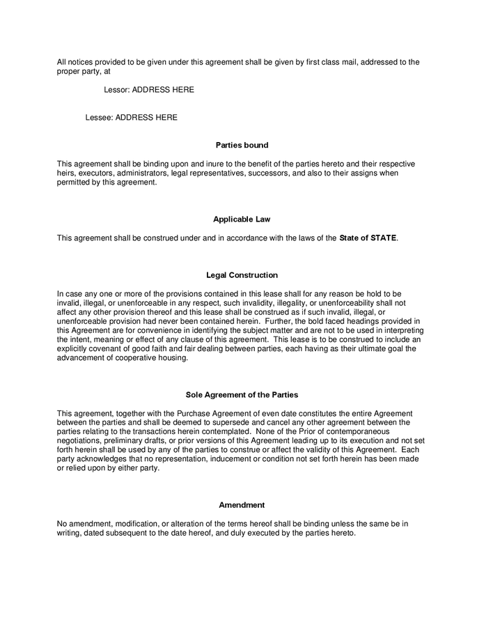 Draft master lease agreement between coop and landlord in Word and Pdf ...