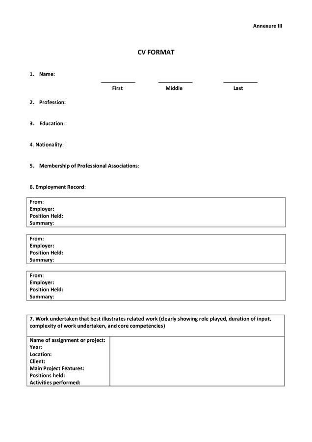 CV format template in Word and Pdf formats