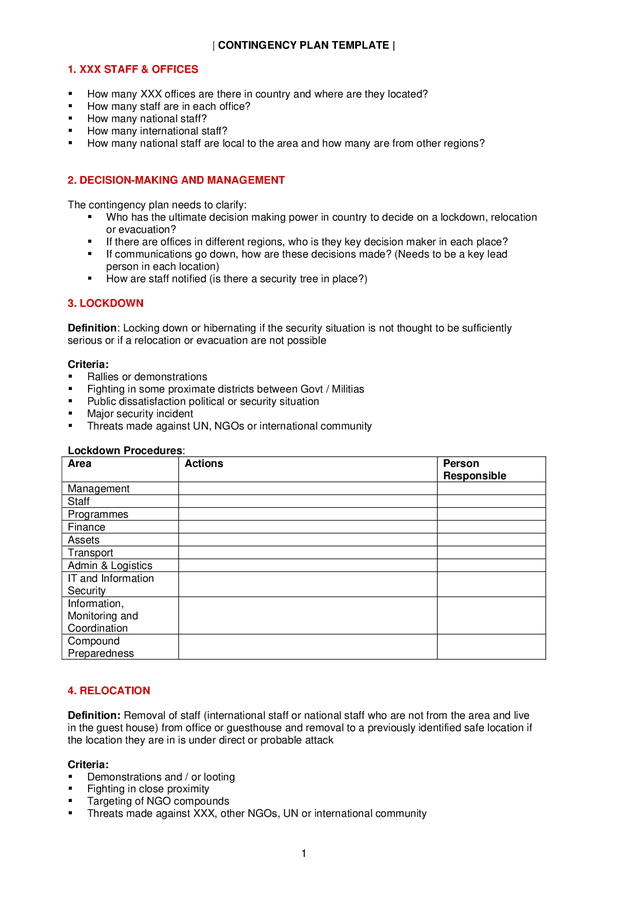 Contingency Plan Template In Word And Pdf Formats 3087