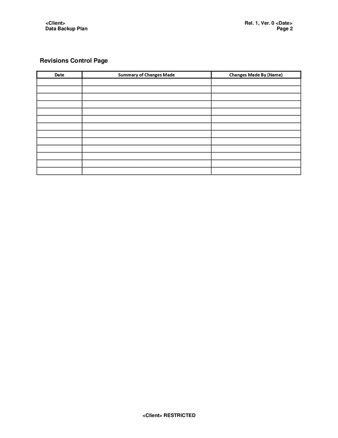 Data backup plan template in Word and Pdf formats page 2 of 9