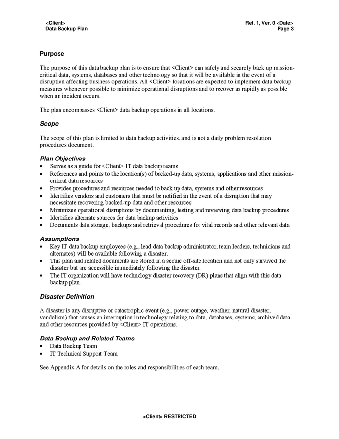 Data Backup Plan Template In Word And Pdf Formats Page 3 Of 9