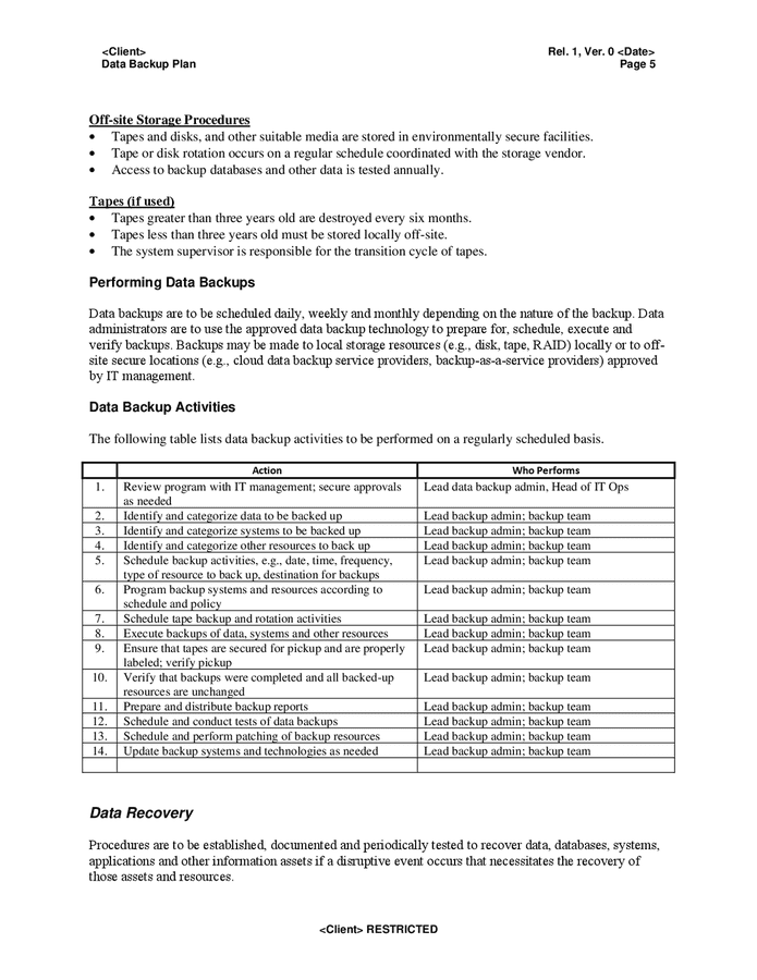 Data backup plan template in Word and Pdf formats - page 5 of 9