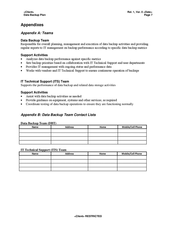 Data backup plan template in Word and Pdf formats - page 7 of 9