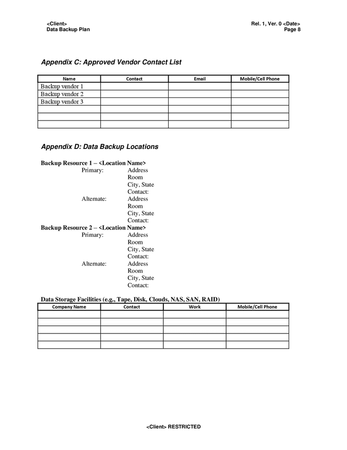 Data Backup Plan Template In Word And Pdf Formats Page 8 Of 9
