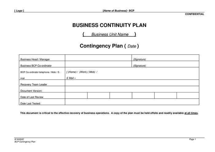 Business Continuity Plan Template Download Free Documents For Pdf Word And Excel 5199