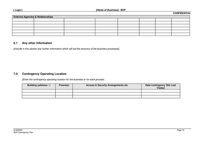 Business continuity plan template in Word and Pdf formats - page 14 of 15