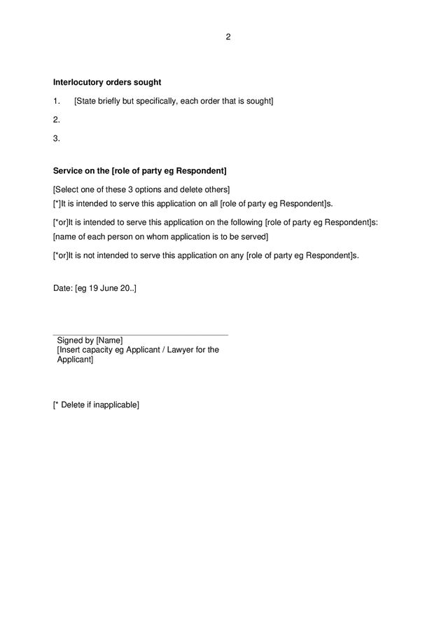 Interlocutory application (Australia) in Word and Pdf formats - page 2 of 2