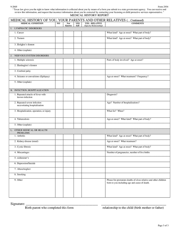 Medical history report (Texas) in Word and Pdf formats - page 3 of 3