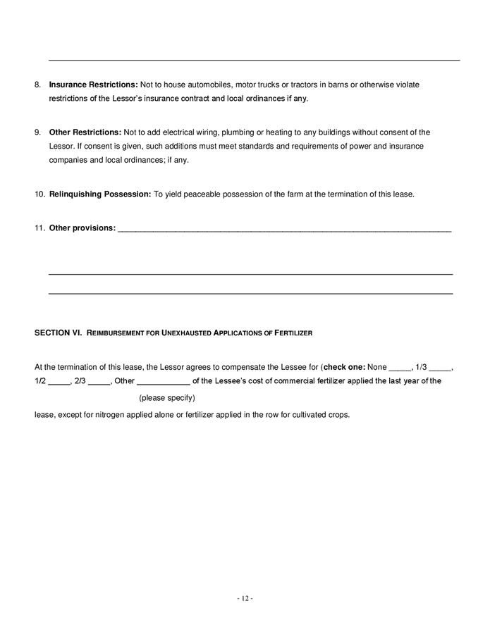 Cash farm lease form in Word and Pdf formats - page 12 of 16