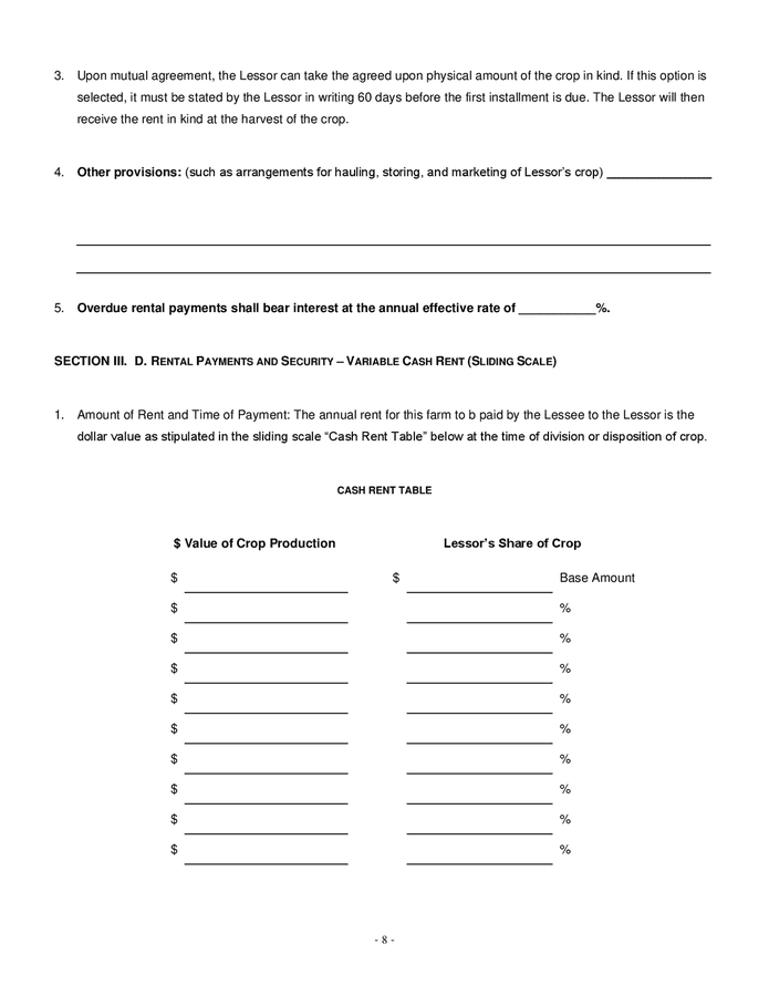 Cash farm lease form in Word and Pdf formats page 8 of 16