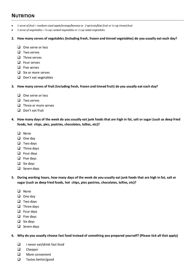 Health and wellbeing survey form in Word and Pdf formats - page 2 of 7
